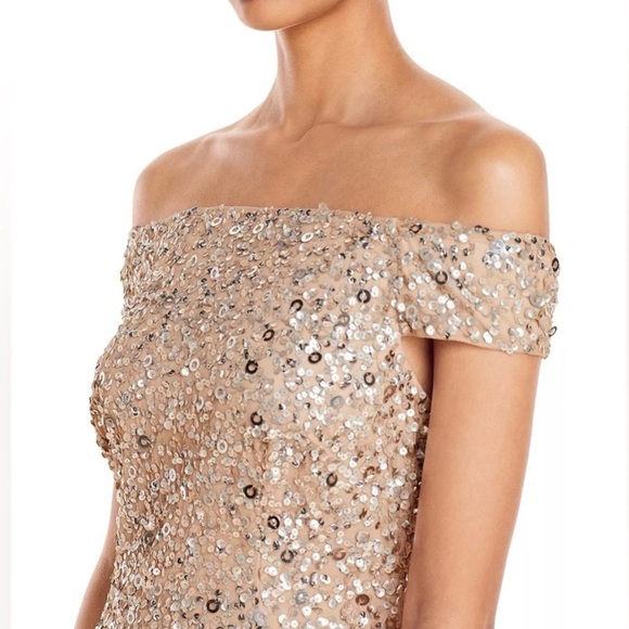 Adrianna Papell Sequin Off The Shoulder Gown - Picture 11 of 12